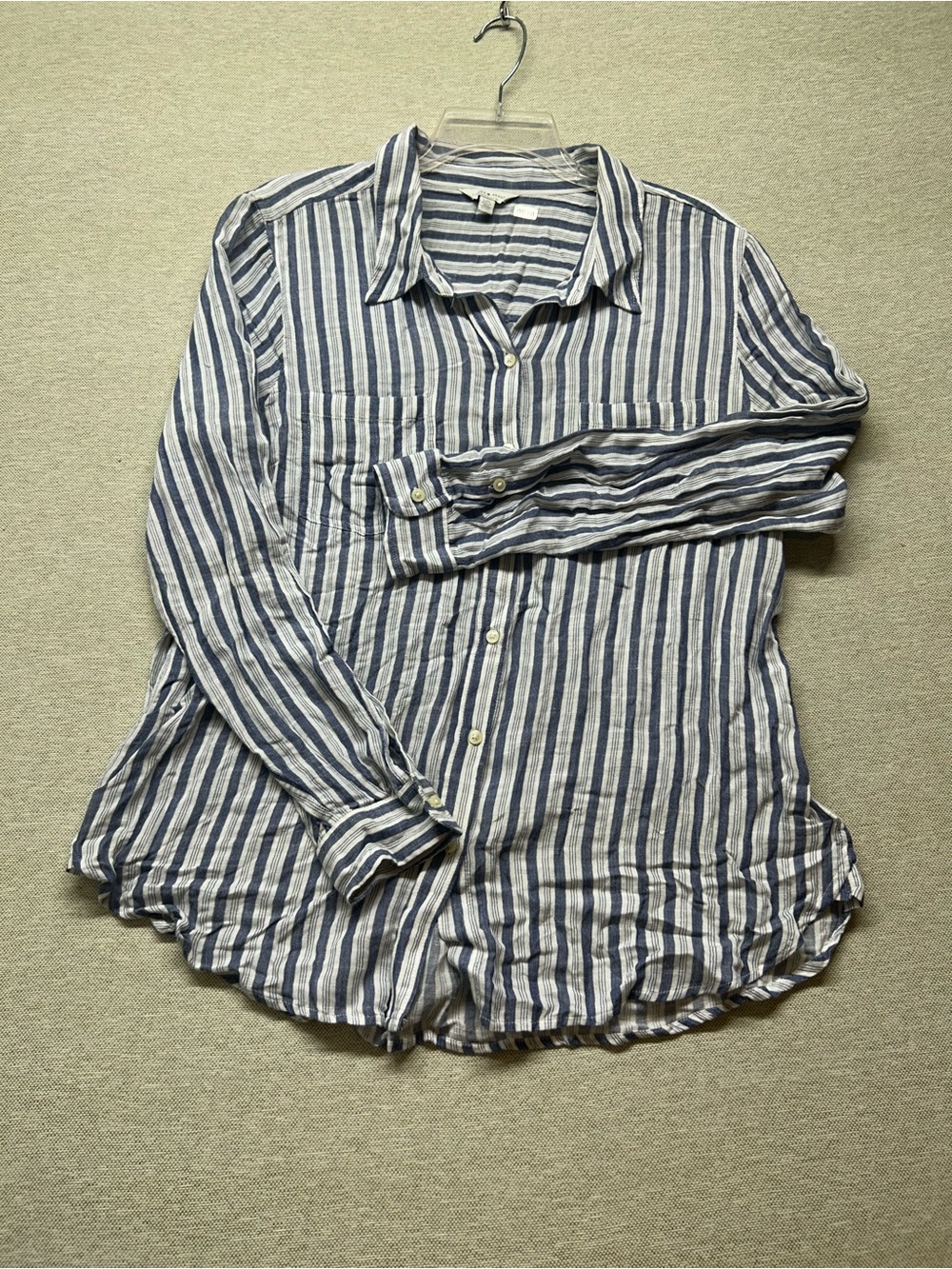 Lucky Brand Blue and White Striped Casual Button-Down Shirt